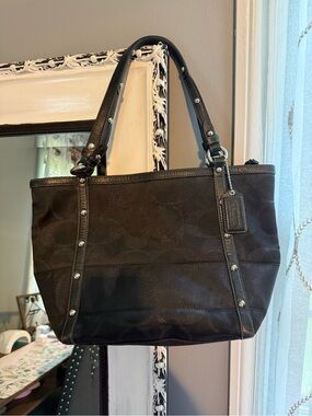 Coach Black Logo Canvas Studded Tote